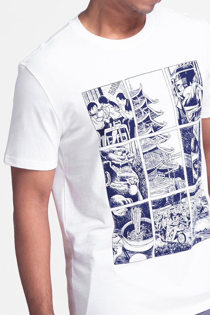 A man modeling a Hanoi image tshirt